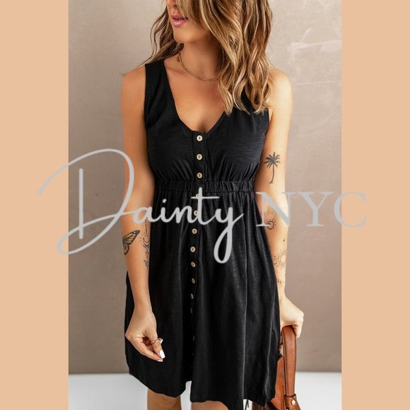 Dainty NYC Dresses & Skirts - Casual Everyday Button Mini Dress Black